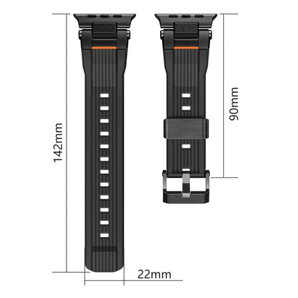 Stainless Steel Connector Vertical Grain TPU Watch Band, For Apple Watch 46mm / 49mm / 45mm / 44mm - DealBuddy