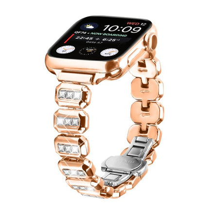 Small Square Diamonds Butterfly Buckle Watch Band, For Apple Watch 46mm / 49mm / 45mm / 44mm, For Apple Watch 42mm / 41mm / 40mm / 38mm - DealBuddy