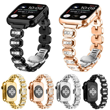 Small Square Diamonds Butterfly Buckle Watch Band, For Apple Watch 46mm / 49mm / 45mm / 44mm, For Apple Watch 42mm / 41mm / 40mm / 38mm - DealBuddy