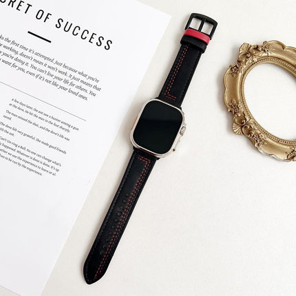 7-Line Tri-Star Buckle Pull Up Leather Watch Band, For Apple Watch 46mm / 49mm / 45mm / 44mm, For Apple Watch 42mm / 41mm / 40mm / 38mm - DealBuddy