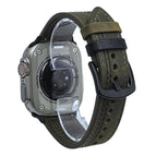 For Apple Watch 46mm / 49mm / 45mm / 44mm / Crazy Horse Army Green Black Thread
