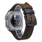 For Apple Watch 46mm / 49mm / 45mm / 44mm / Crazy Horse Dark Brown Blue Thread