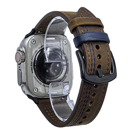 7-Line Tri-Star Buckle Pull Up Leather Watch Band, For Apple Watch 46mm / 49mm / 45mm / 44mm, For Apple Watch 42mm / 41mm / 40mm / 38mm - DealBuddy