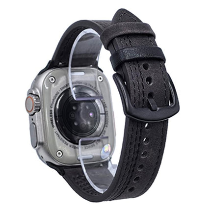 7-Line Tri-Star Buckle Pull Up Leather Watch Band, For Apple Watch 46mm / 49mm / 45mm / 44mm, For Apple Watch 42mm / 41mm / 40mm / 38mm - DealBuddy
