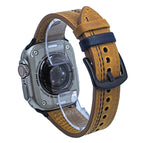 For Apple Watch 42mm / 41mm / 40mm / 38mm / Crazy Horse Light Brown Blue Thread