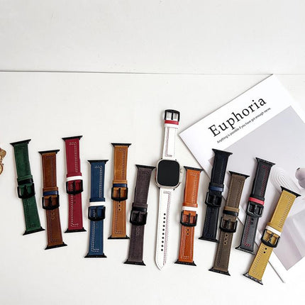 7-Line Tri-Star Buckle Pull Up Leather Watch Band