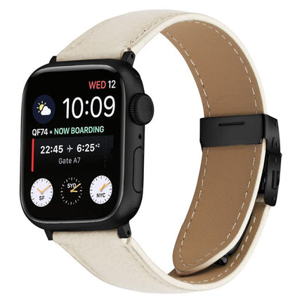 Lychee Texture Black Turtle Back Buckle Leather Watch Band