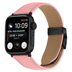 Lychee Texture Black Turtle Back Buckle Leather Watch Band
