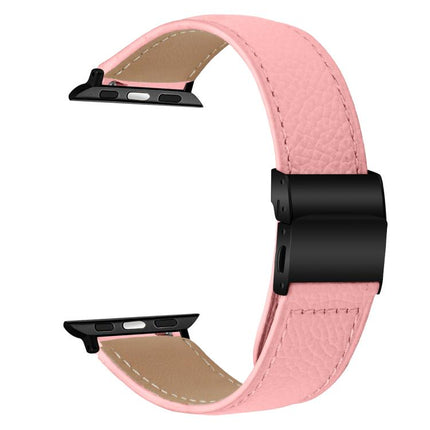 Lychee Texture Black Turtle Back Buckle Leather Watch Band