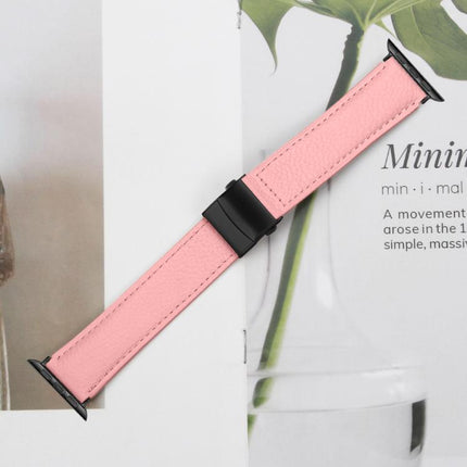 Lychee Texture Black Turtle Back Buckle Leather Watch Band