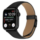 Lychee Texture Black Turtle Back Buckle Leather Watch Band