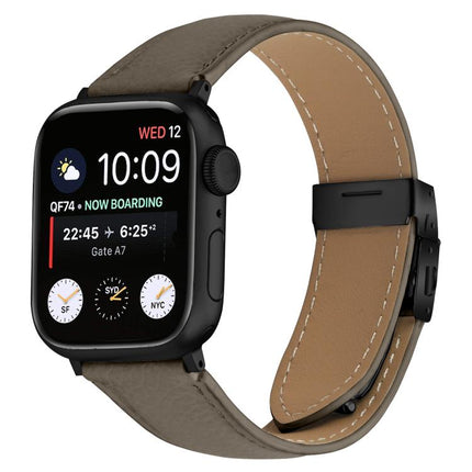 Lychee Texture Black Turtle Back Buckle Leather Watch Band, For Apple Watch 46mm / 49mm / 45mm / 44mm, For Apple Watch 42mm / 41mm / 40mm / 38mm - DealBuddy