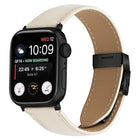 Lychee Texture Black Turtle Back Buckle Leather Watch Band