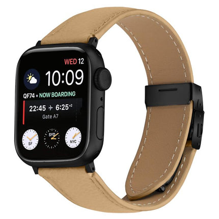 Lychee Texture Black Turtle Back Buckle Leather Watch Band, For Apple Watch 46mm / 49mm / 45mm / 44mm, For Apple Watch 42mm / 41mm / 40mm / 38mm - DealBuddy