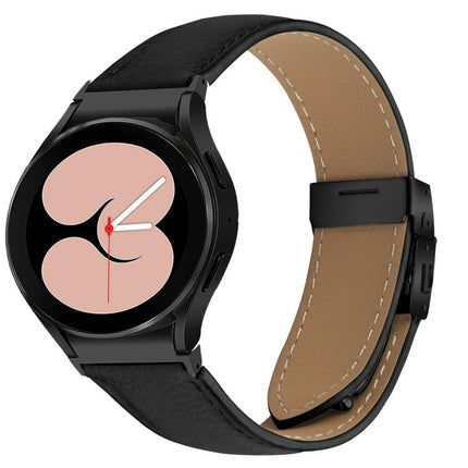 Quick Release Lychee Texture Black Turtle Back Buckle Leather Watch Band