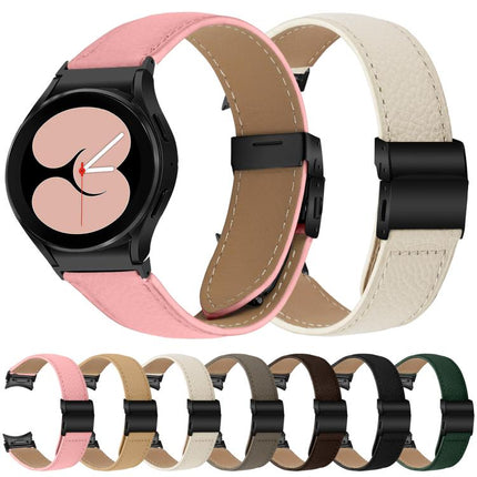 Quick Release Lychee Texture Black Turtle Back Buckle Leather Watch Band