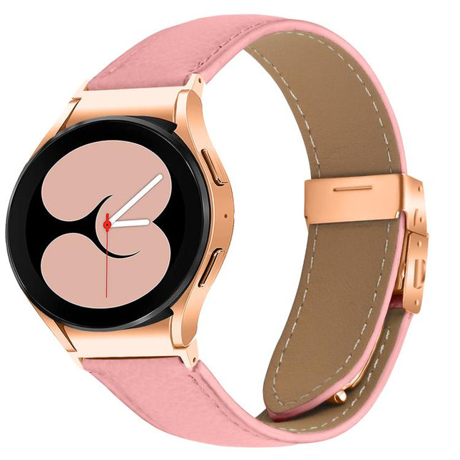 Quick Release Lychee Texture Rose Gold Turtle Back Buckle Leather Watch Band