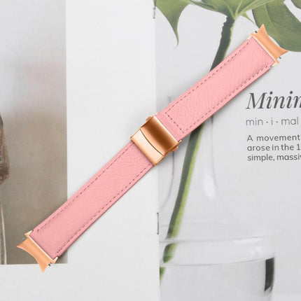 Quick Release Lychee Texture Rose Gold Turtle Back Buckle Leather Watch Band