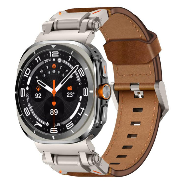 Explorer Stainless Steel Head Leather Watch Band