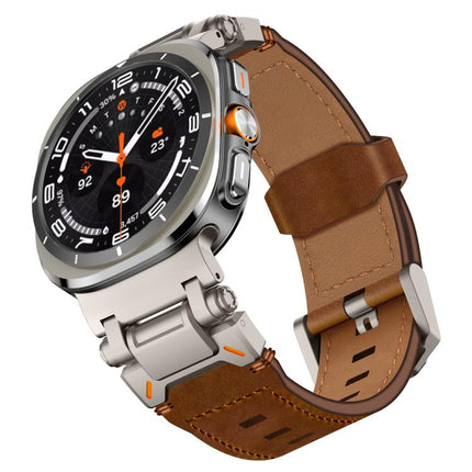Explorer Stainless Steel Head Leather Watch Band