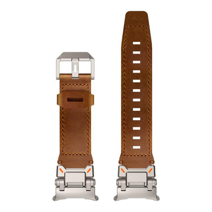 Explorer Stainless Steel Head Leather Watch Band