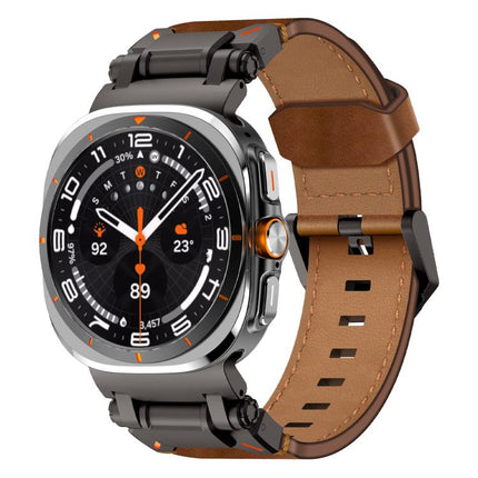 Explorer Stainless Steel Head Leather Watch Band