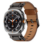 Explorer Stainless Steel Head Leather Watch Band