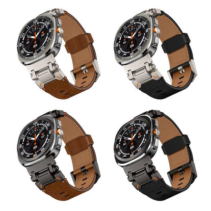 Explorer Stainless Steel Head Leather Watch Band