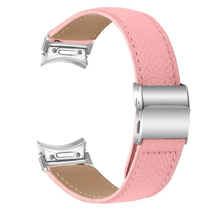 Quick Release Lychee Texture Silver Turtle Back Buckle Leather Watch Band