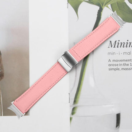 Quick Release Lychee Texture Silver Turtle Back Buckle Leather Watch Band