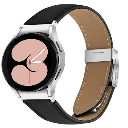 Quick Release Lychee Texture Silver Turtle Back Buckle Leather Watch Band