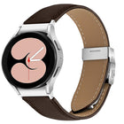 Quick Release Lychee Texture Silver Turtle Back Buckle Leather Watch Band