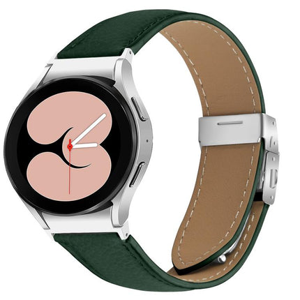 Quick Release Lychee Texture Silver Turtle Back Buckle Leather Watch Band