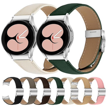 Quick Release Lychee Texture Silver Turtle Back Buckle Leather Watch Band