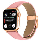Lychee Texture Rose Gold Turtle Back Buckle Leather Watch Band