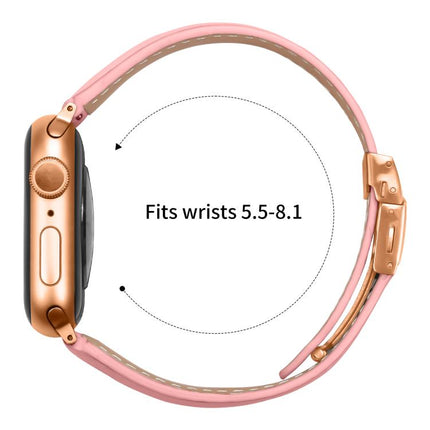 Lychee Texture Rose Gold Turtle Back Buckle Leather Watch Band