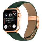Lychee Texture Rose Gold Turtle Back Buckle Leather Watch Band