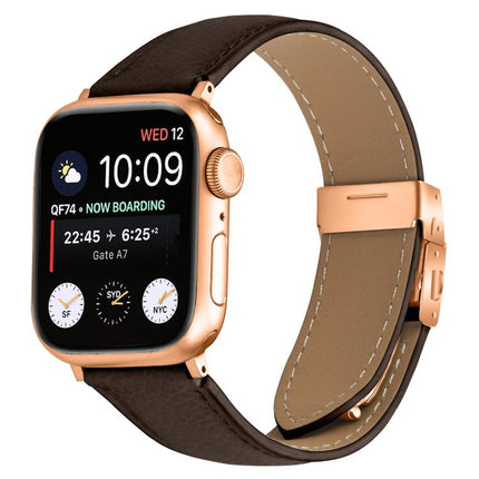 Lychee Texture Rose Gold Turtle Back Buckle Leather Watch Band