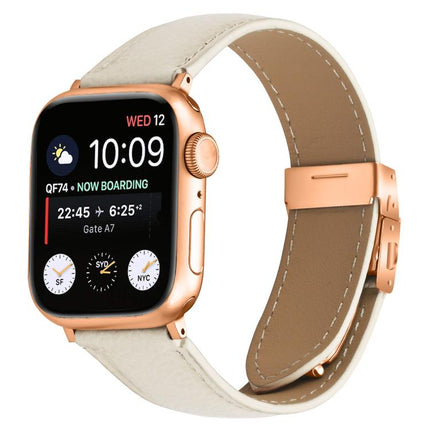 Lychee Texture Rose Gold Turtle Back Buckle Leather Watch Band, For Apple Watch 46mm / 49mm / 45mm / 44mm, For Apple Watch 42mm / 41mm / 40mm / 38mm - DealBuddy