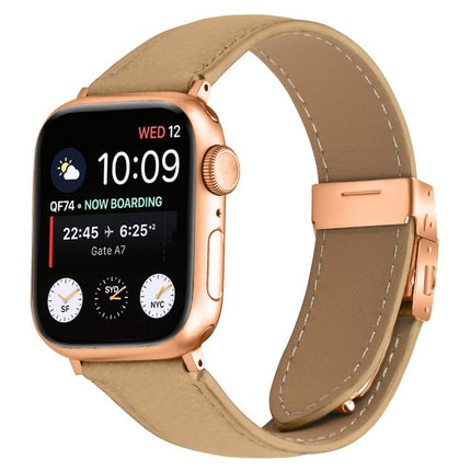 Lychee Texture Rose Gold Turtle Back Buckle Leather Watch Band, For Apple Watch 46mm / 49mm / 45mm / 44mm, For Apple Watch 42mm / 41mm / 40mm / 38mm - DealBuddy