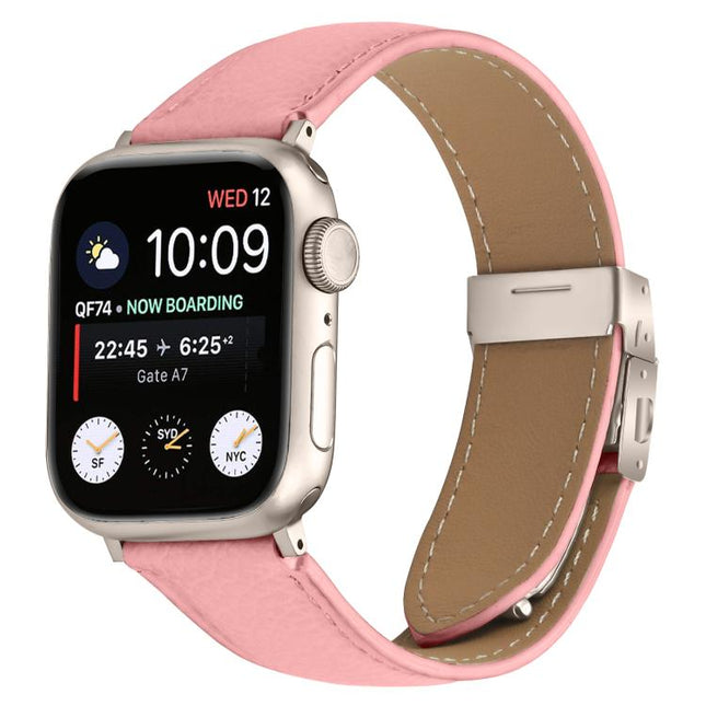 Lychee Texture Starlight Turtle Back Buckle Leather Watch Band