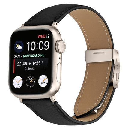 Lychee Texture Starlight Turtle Back Buckle Leather Watch Band