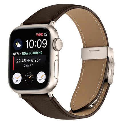 Lychee Texture Starlight Turtle Back Buckle Leather Watch Band