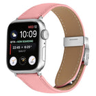 Lychee Texture Silver Turtle Back Buckle Leather Watch Band