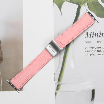 Lychee Texture Silver Turtle Back Buckle Leather Watch Band, For Apple Watch 46mm / 49mm / 45mm / 44mm, For Apple Watch 42mm / 41mm / 40mm / 38mm - DealBuddy