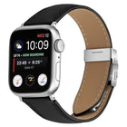 Lychee Texture Silver Turtle Back Buckle Leather Watch Band