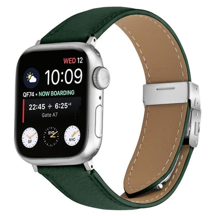 Lychee Texture Silver Turtle Back Buckle Leather Watch Band, For Apple Watch 46mm / 49mm / 45mm / 44mm, For Apple Watch 42mm / 41mm / 40mm / 38mm - DealBuddy