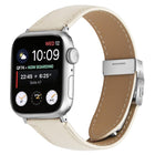 Lychee Texture Silver Turtle Back Buckle Leather Watch Band
