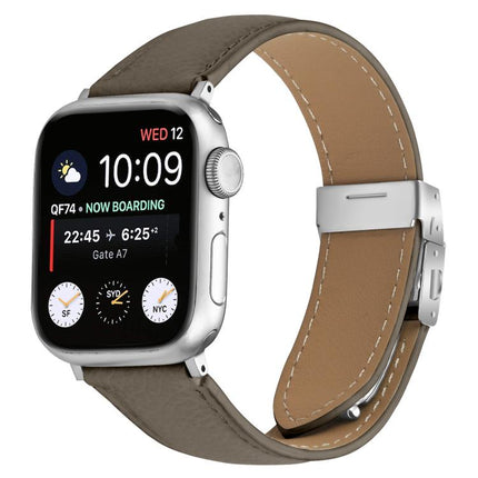 Lychee Texture Silver Turtle Back Buckle Leather Watch Band, For Apple Watch 46mm / 49mm / 45mm / 44mm, For Apple Watch 42mm / 41mm / 40mm / 38mm - DealBuddy