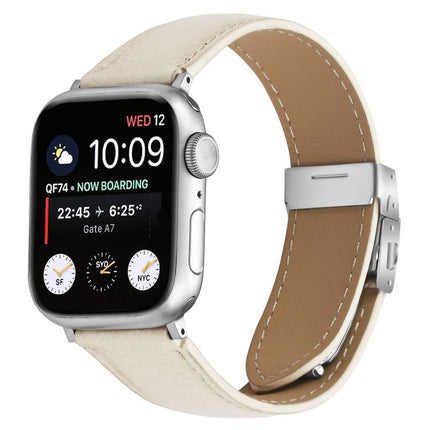 Lychee Texture Silver Turtle Back Buckle Leather Watch Band
